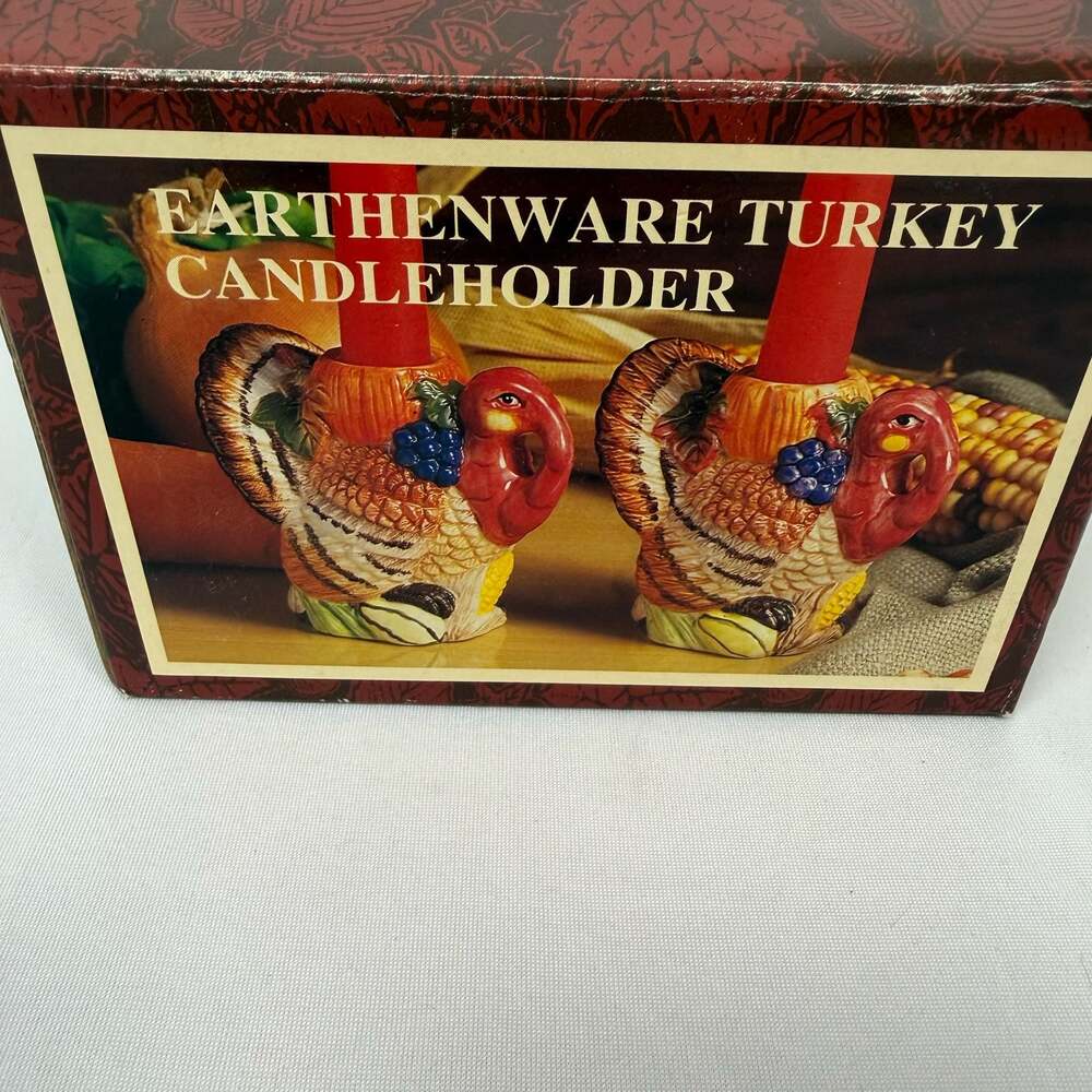 Vintage Earthenware Thanksgiving Turkey Candle Holder Set of 2